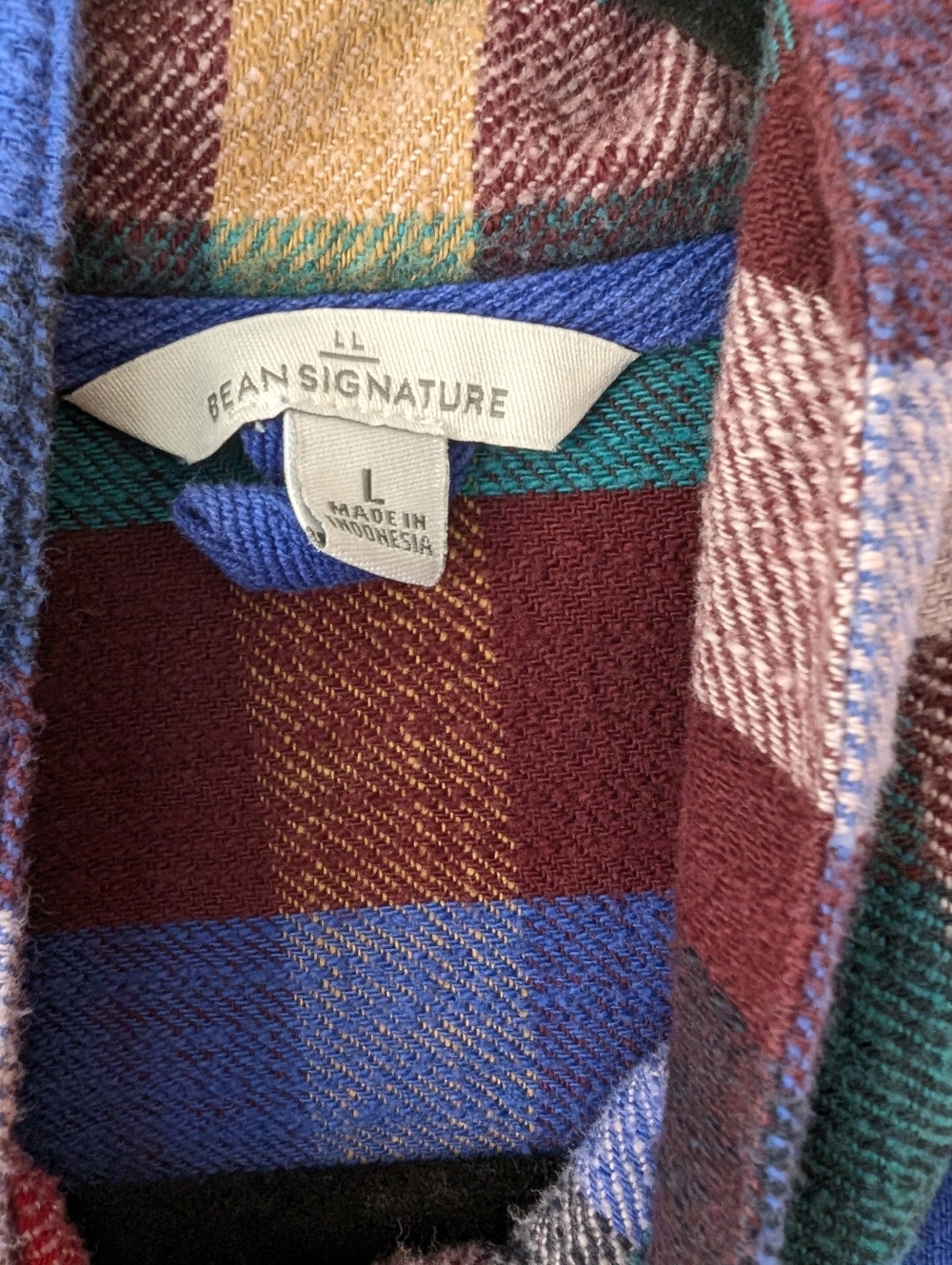 L.L. Bean Signature quarter zip flannel plaid cotton sweater size L - Picture 5 of 7